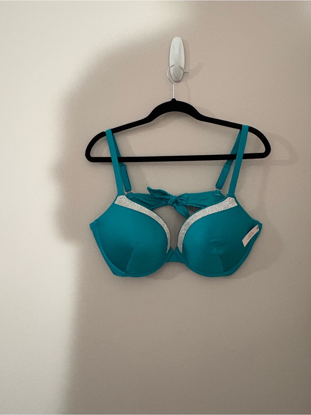 Victoria’s Secret 40D Bikini Top Teal Rhinestone Front Tie Swim